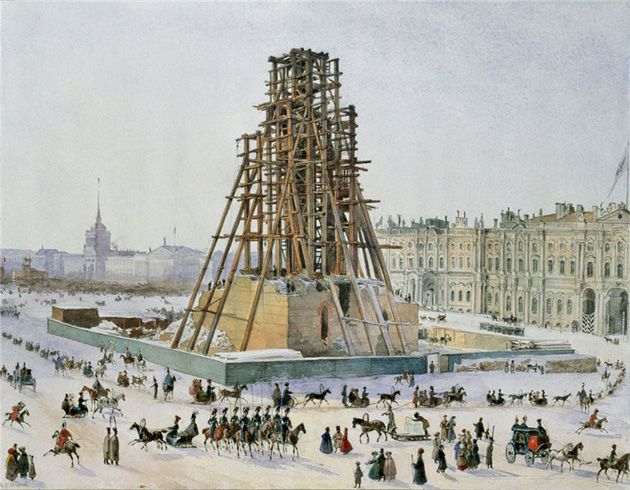 Григорий Гагарин. «Александрийская колонна в лесах». 1833