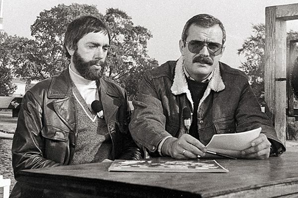 Эдуард Артемьев и Никита Михалков на записи телевизионной передачи в Ленинграде, 1982 год