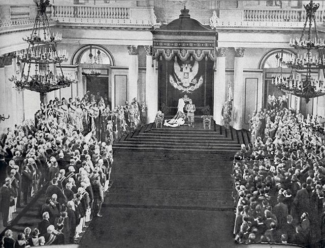 Тронная речь Николая II на приеме членов Государственной думы в Зимнем дворце 27 апреля 1906 года