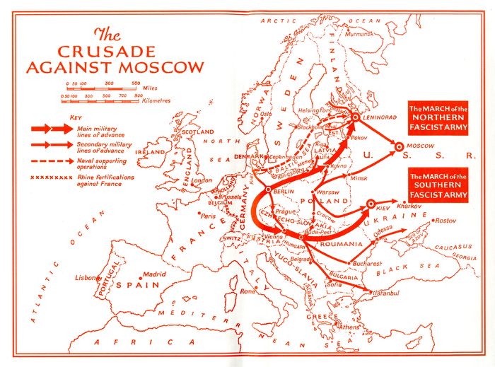 Карта из плана совместного «крестового» похода Германии и Польши на Москву