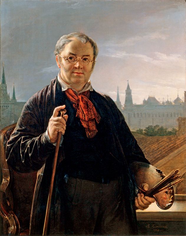 «Автопортрет с кистями и палитрой на фоне окна с видом на Кремль». 1844