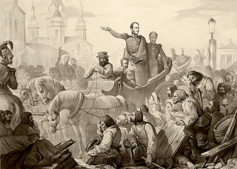 «Николай I усмиряет холерный бунт  в Санкт-Петербурге в 1831 году»