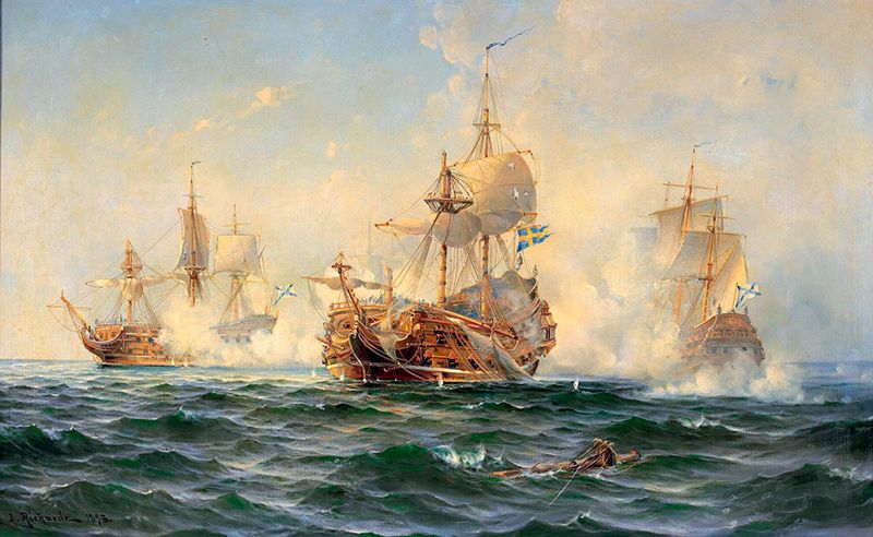 Л. Рихард. «Линейный корабль «Вахмейстер» сражается против русской эскадры в 1719 году»