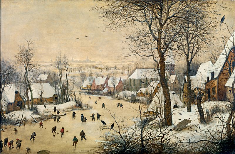 П. Брейгель Старший. «Зимний пейзаж с конькобежцами и ловушкой для птиц». 1565