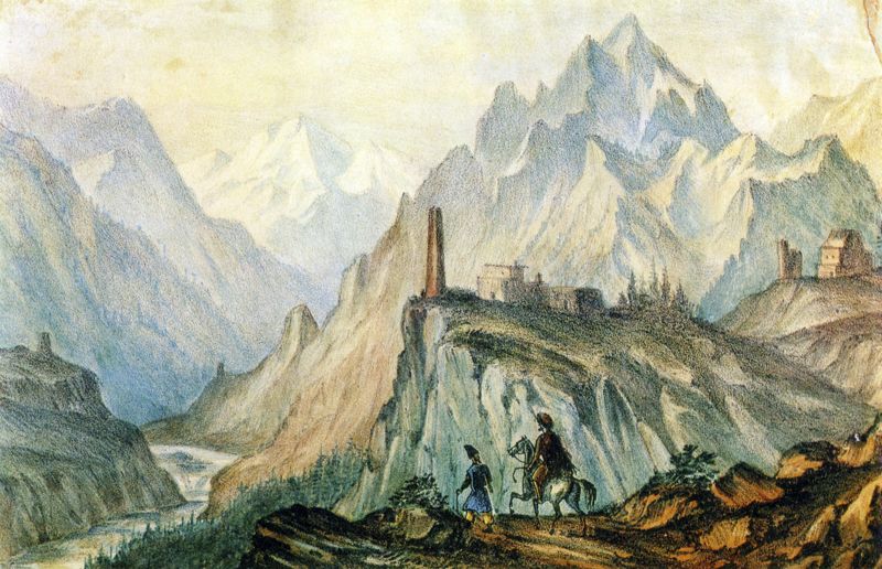 М. Лермонтов. «Вид Крестовой горы из ущелья близ Коби». 1837–1838