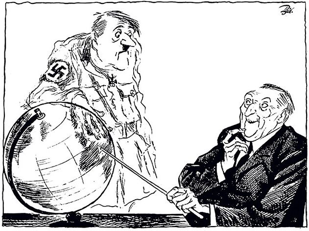 Аденауэр и тень Гитлера. Рисунок: Х. Бидструп. 1961