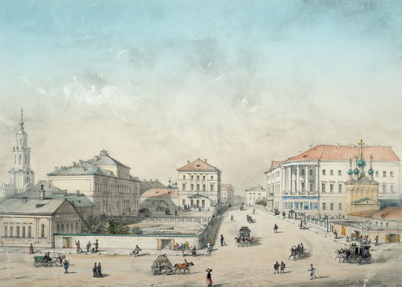 И. Шарлемань.  «Вид на Императорский почтамт  на Мясницкой улице». 1853