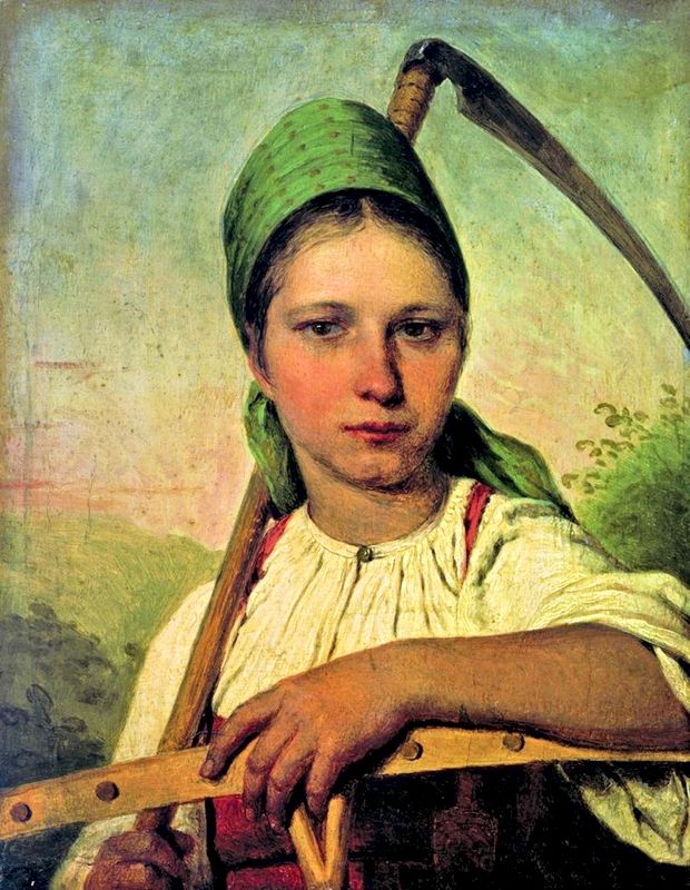А. Венецианов. «Крестьянка с косой и граблями. (Пелагея)». Не позднее 1824
