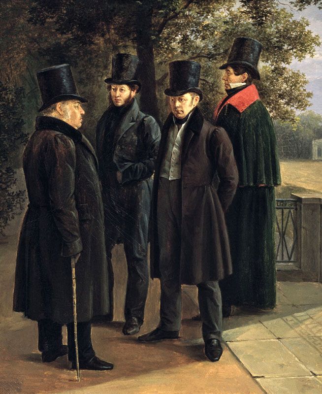 Пушкин, Крылов, Жуковский и Гнедич в Летнем саду. 1832