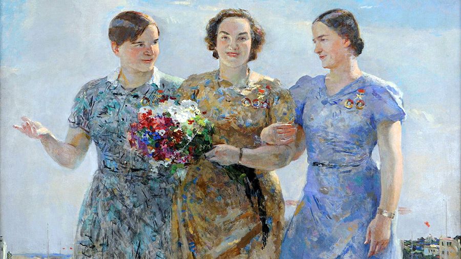 Сергей Герасимов. «Портрет Героев Советского Союза В.С. Гризодубовой, П.Д. Осипенко, М.М. Расковой». 1939