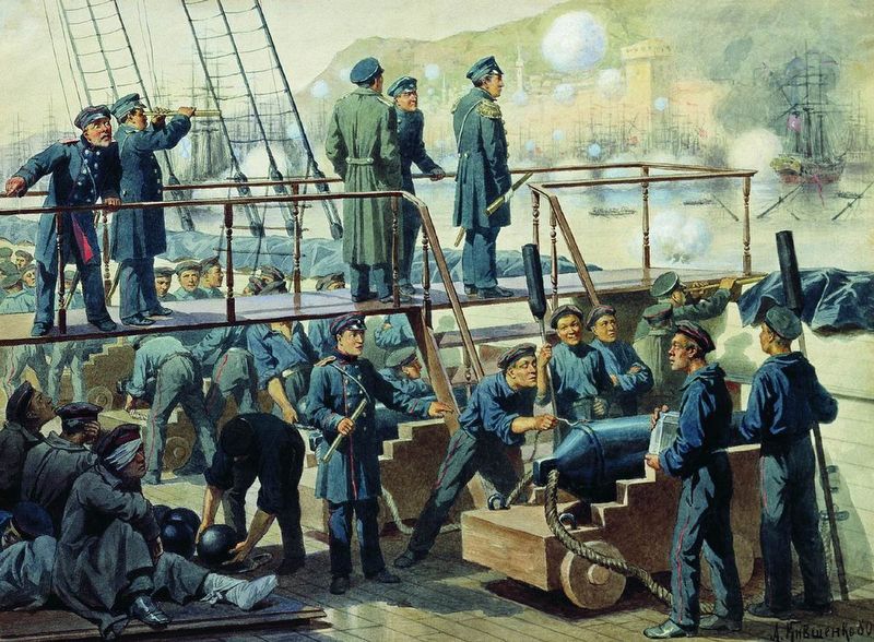 А. Кившенко. «Палуба линейного корабля  «Императрица Мария» во время боя при Синопе». 1853