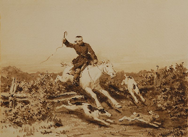 П.П. Соколов. Охота на зайца. 1869