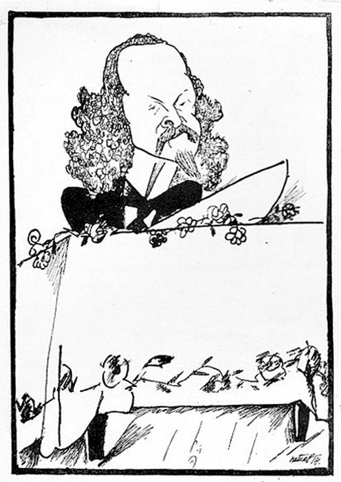 К лекциям К. Д. Бальмонта. Карикатура Н. И. Альтмана, 1914