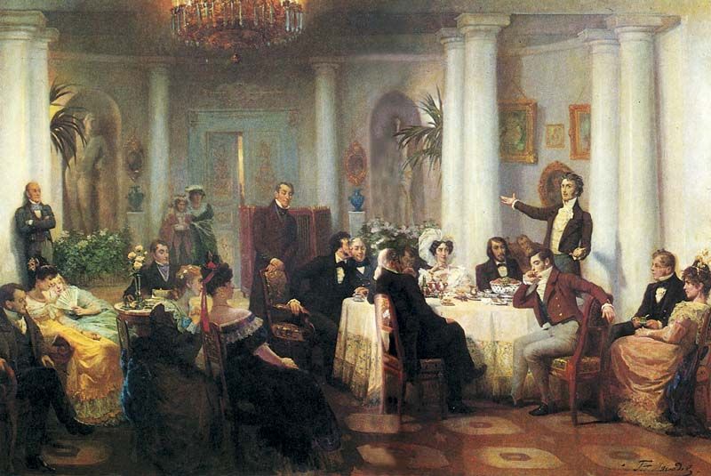 Пушкин и его друзья слушают декламацию Мицкевича в салоне княгини Зинаиды Волконской»